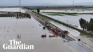 Drone footage shows severe flooding in Morocco after heavy rain