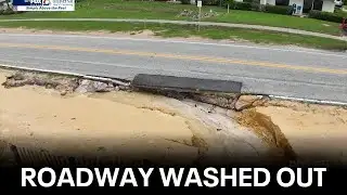 Drone video shows Florida roadway washed out by heavy rains