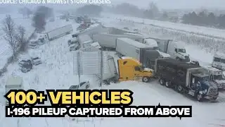 Drone video shows the scope of massive Michigan pileup