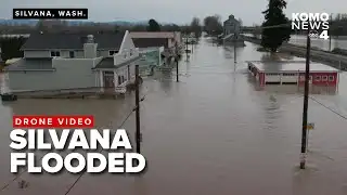 DRONE VIEW: Flooding in Silvana, Washington on Dec. 11, 2025