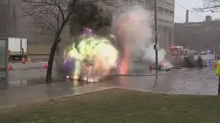 Explosion caught on camera as crews respond to underground electrical fire in Cleveland
