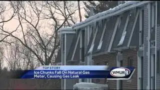 Falling ice causes gas leak, minor explosion