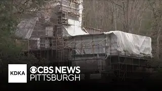 Fallingwater doing preservation work and fixing water leaks.