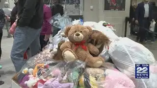 Fans toss teddy bears at Thunderbirds for charity