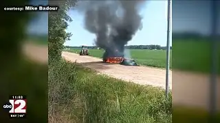 Fire on farm in Bay County blocks an intersection