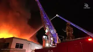 Firefighters Battle Blaze at Warehouse Containing Small Commercial Batteries.