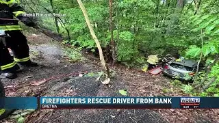 Firefighters Rescue Driver from Bank in Thunderstorms