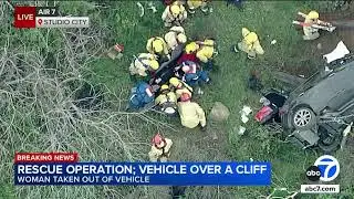 Firefighters rescue driver trapped in car after it veers off cliff in Studio City crash