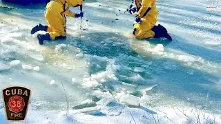 Firefighters rescue horses from frozen pond