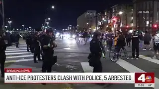 Five arrested after group of protesters clash with police in downtown LA