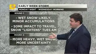 Flurries linger through midnight tonight, storm looms next week
