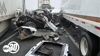 Fog causes massive 59-vehicle pileup on Highway 99 in Tulare County