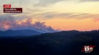 Forestry crews work to contain a large wildfire in Talladega County