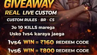 FREE FIRE LIVE GIVEAWAY COSTOM  1vs4 MAROO 160 KA REDEEM CODE LO  🤑