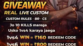 FREE FIRE LIVE GIVEAWAY COSTOM  1vs4 MAROO 160 KA REDEEM CODE LO  🤑