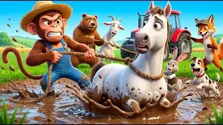 🐴🚜 Funny Monkey Farmer Fixes Tractor & Saves Horse | Cute 3D Kids Adventure