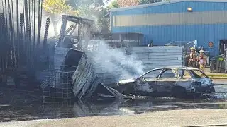 Gas, oil catch fire at auto salvage yard