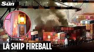 Huge inferno engulfs cargo ship & sparks EXPLOSION at LA port as 