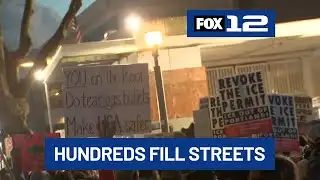 Hundreds shut down streets marching from City Hall to ICE facility in downtown Portland