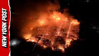 INSANE Drone Footage Shows Massive Fire Engulfing Virginia Timber Plant