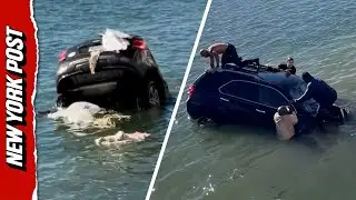 Insane Moment Good Samaritans Rescue Driver Trapped in Sinking SUV
