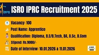 ISRO IPRC Recruitment 2026 100 Apprentice Posts