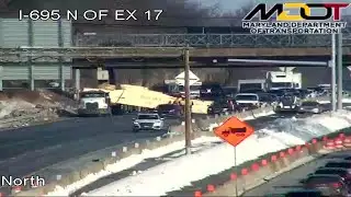 Jackknifed Lumber truck blocks I-695 outer-loop near Woodlawn
