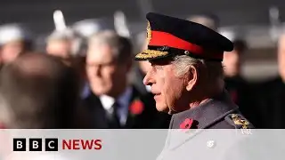King Charles marks Remembrance Sunday at Cenotaph | BBC News