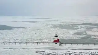 Lake Michigan Shore Covered in Ice During Winter Weather Advisory
