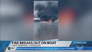Large cabin cruiser boat erupts in flames in Cornelius