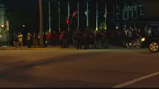 Large crowd gathers outside Beford County Courthouse