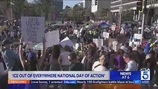 Large crowds gather in downtown L.A. for ICE Out rally