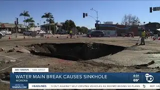 Large sinkhole on Morena Blvd. forces lane closures