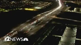 Large traffic backup on westbound lanes of Interstate 10 in Phoenix