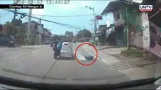 LPG falls off from a delivery tricyle and sizzles out gas