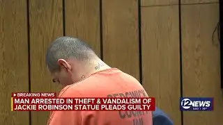 Man arrested in Jackie Robinson statue theft, vandalism pleads guilty