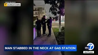 Man stabbed in neck during attempted robbery at Koreatown gas station