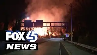 Massive brush fire still burning in north Baltimore