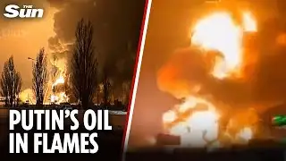 Massive FIRE at Russian oil base after bold Ukrainian drone attack