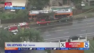 Metro bus hits, brings down power pole in Los Angeles