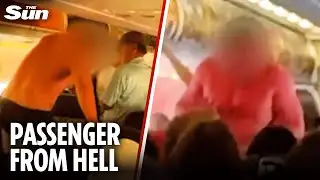 Moment passenger strips and threatens to open plane door mid-air