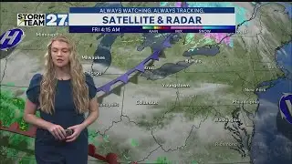 Mostly cloudy, small risk of a shower Friday