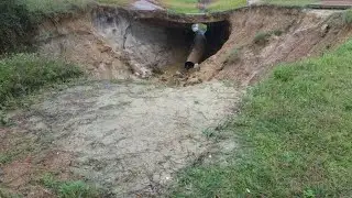 Neighbors concerned with giant sinkhole