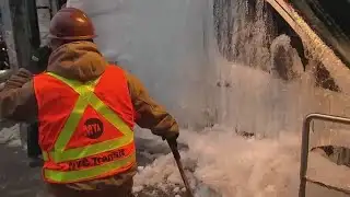 New York van encased in an icy waterfall