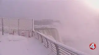 Niagara Falls partially frozen after sub-zero temperatures