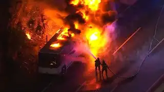 NJ Transit bus catches fire on the New Jersey Turnpike