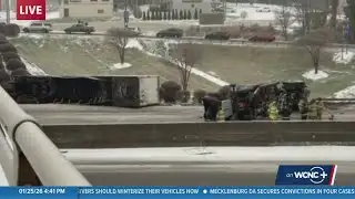 Overturned 18-wheeler blocks I-85 in Gaston County