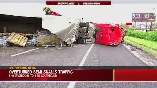 Overturned semi snarls traffic