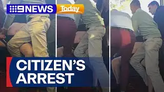 Passengers take down allegedly armed man on bus | 9 News Australia