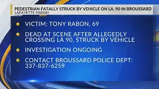 Pedestrian fatally struck by vehicle on La. 90 in Broussard